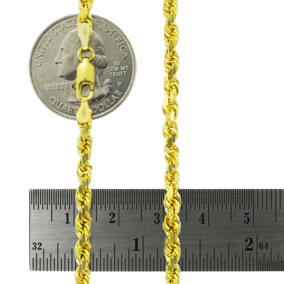10k Yellow Solid Gold 4mm Mens Diamond Cut Rope Chain Necklace Italian Made 24" - Image 3 of 4