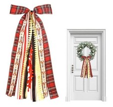 hristmas Red Plaid Wreath Bows for Front Door, Xmas Trees Lace Ribbon Bowknot C