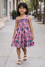 Janie Jack Girls Smocked Floral Cotton Sundress Pink Multicolor Sleeveless Sz6