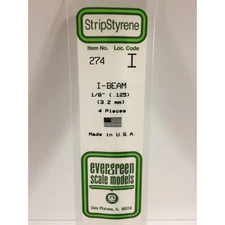 Evergreen 274 Styrene Plastic I Beam 0.125" 3.2mm x 14"(4)