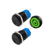 2Pcs Metal Latching Push Button Switch, 12V-24V ON/Off Waterproof 16mm Green