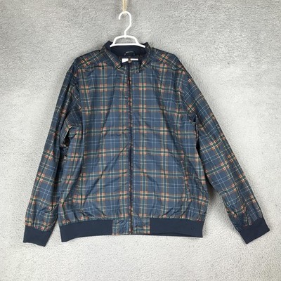 John Blair Jacket Mens XL Blue Plaid Full Zip Lightweight
