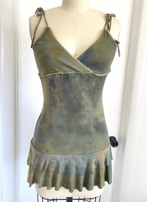 Vintage Y2K Tie Dye Babydoll Halter Top Small Boho Green Tank Top Sz S