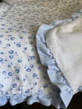 CARTER'S Blue White Flower Daisy Ruffled Trim Plush LOVEY BABY BLANKET 28x31