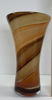 Mid-Century Modern Hand-Blown Trumpet-Shaped Elegant Autumn Swirl Art Glass Vase
