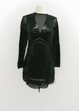 NEW KAREN MILLEN Size 8 Black Sequin and Sheer Mini Dress Xmas cocktail RRP £129