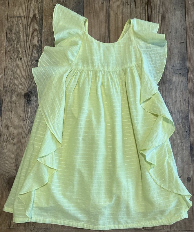 CAT & JACK Sz M 7/8 Girls Yellow Sleeveless Dress Silver Threading Ruffle Easter