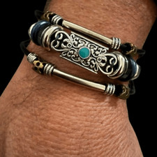 Men s Multi-Strand Boho Beach Black PU Leather Bead Bracelet