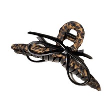 Brown Black Leopard Print Bow Shape Plastic Hair Claw Clip for Women