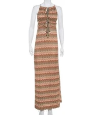 MISSONI Dress Maxi Crochet Knit Halter Neck Size 40 IT/ 4 US / 8 AU Tasseled NEW
