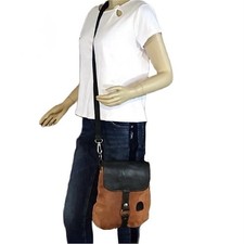 Bolso Bandolera Mujer HECHO A MANO El Ceibo Marrón Gamuza y Cuero Negro