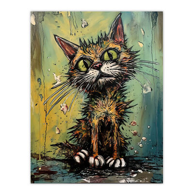 Alley Cat Stray Scruffy Moggie Painting By Tom Jones Wall Art Poster Print