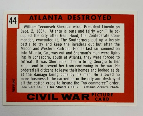 Tarjeta con foto de la Guerra Civil 1965 reimpresión única #44 Atlanta destruida - Imagen 2 de 2