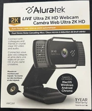 Aluratek 2K HD Webcam with Dual Stereo Noise Cancelling Mics, Auto Focus New