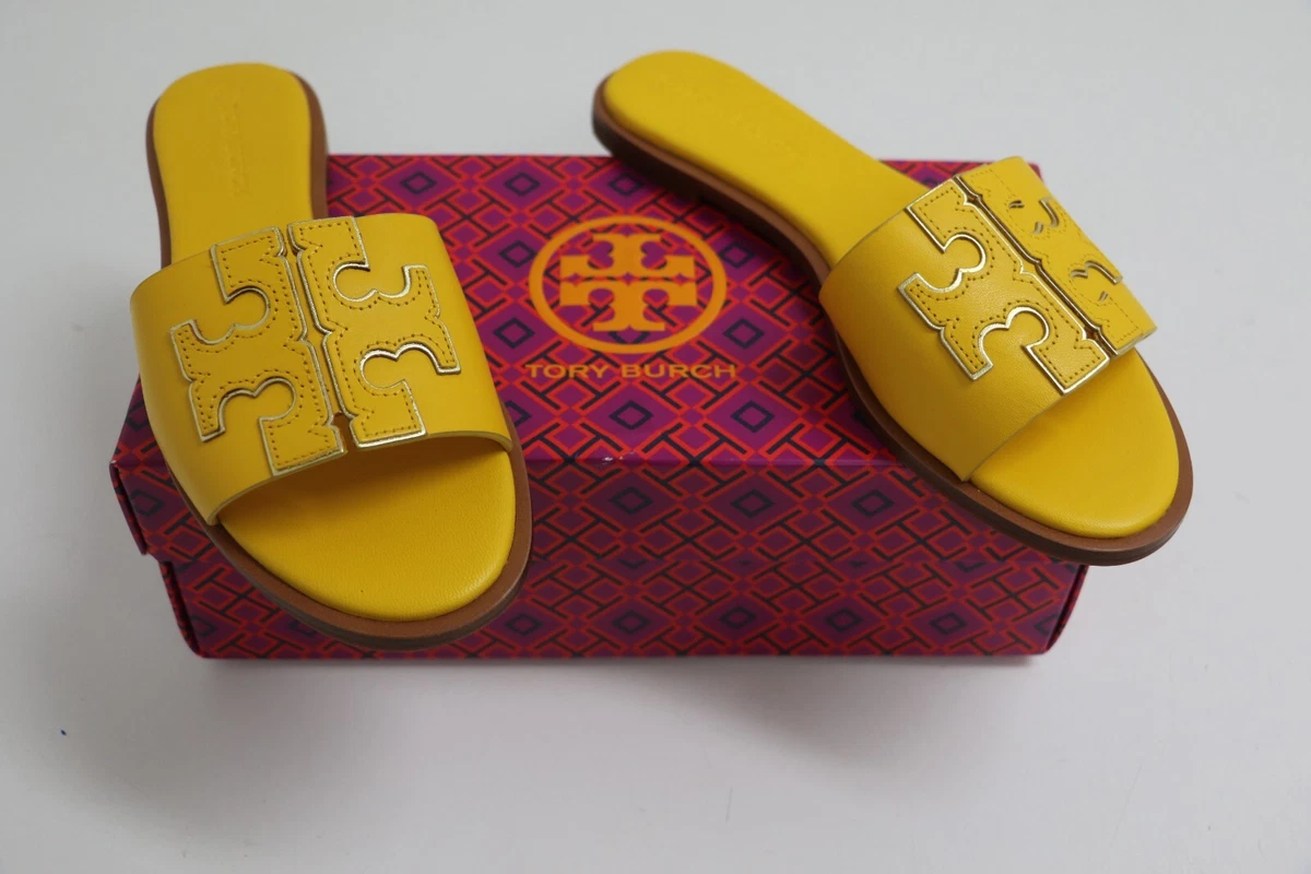 TORY BURCH INES SLIDE CALF LEATHER 50109 713 GOLDFINCH GOLD US 6.5