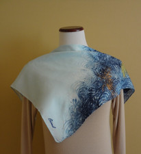 Vintage Burmel Shades of Blue Silk Square Scarf with Abstract Swirl Print