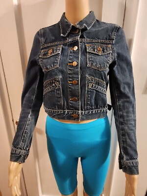 H M Classic Style Jean Jacket Dark Blue Denim Wash Size 2/XS Pockets 