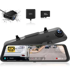 WOLFBOX Dual Dash Cam 4K 12'' Mirror Dash Cam Parking Monitoring Free SD