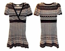 Forever Black, White & Gray Striped Sweater Dress with V Neckline Size Jrs L 