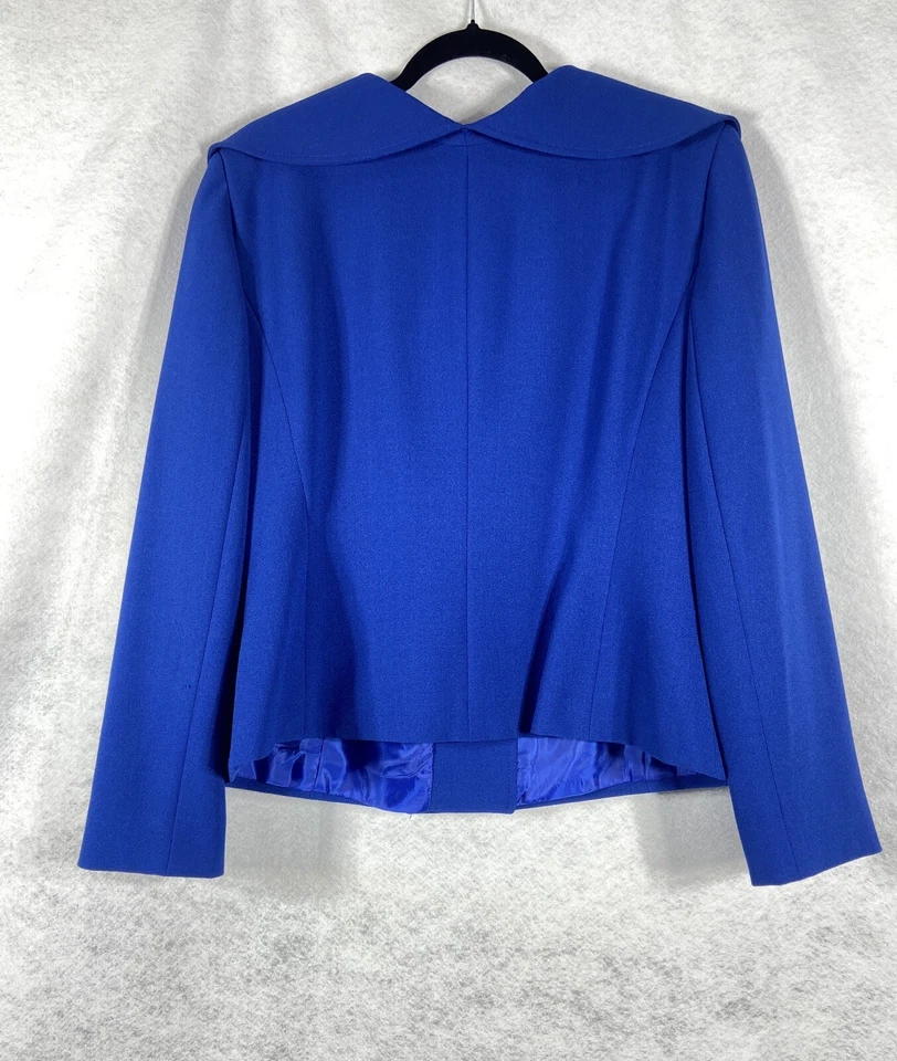 Traje Falda Tahari Asl 2 Piezas Mujer’s 16 Azul Blazer Doble Pecho Mangas Largas Foto 3 de 4