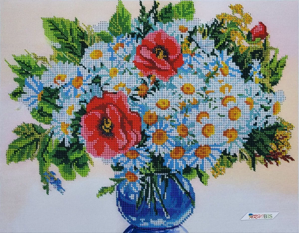 Bead Embroidery Kit DIY Craft Kit Stamped Bead Needlepoint Flowers d3142