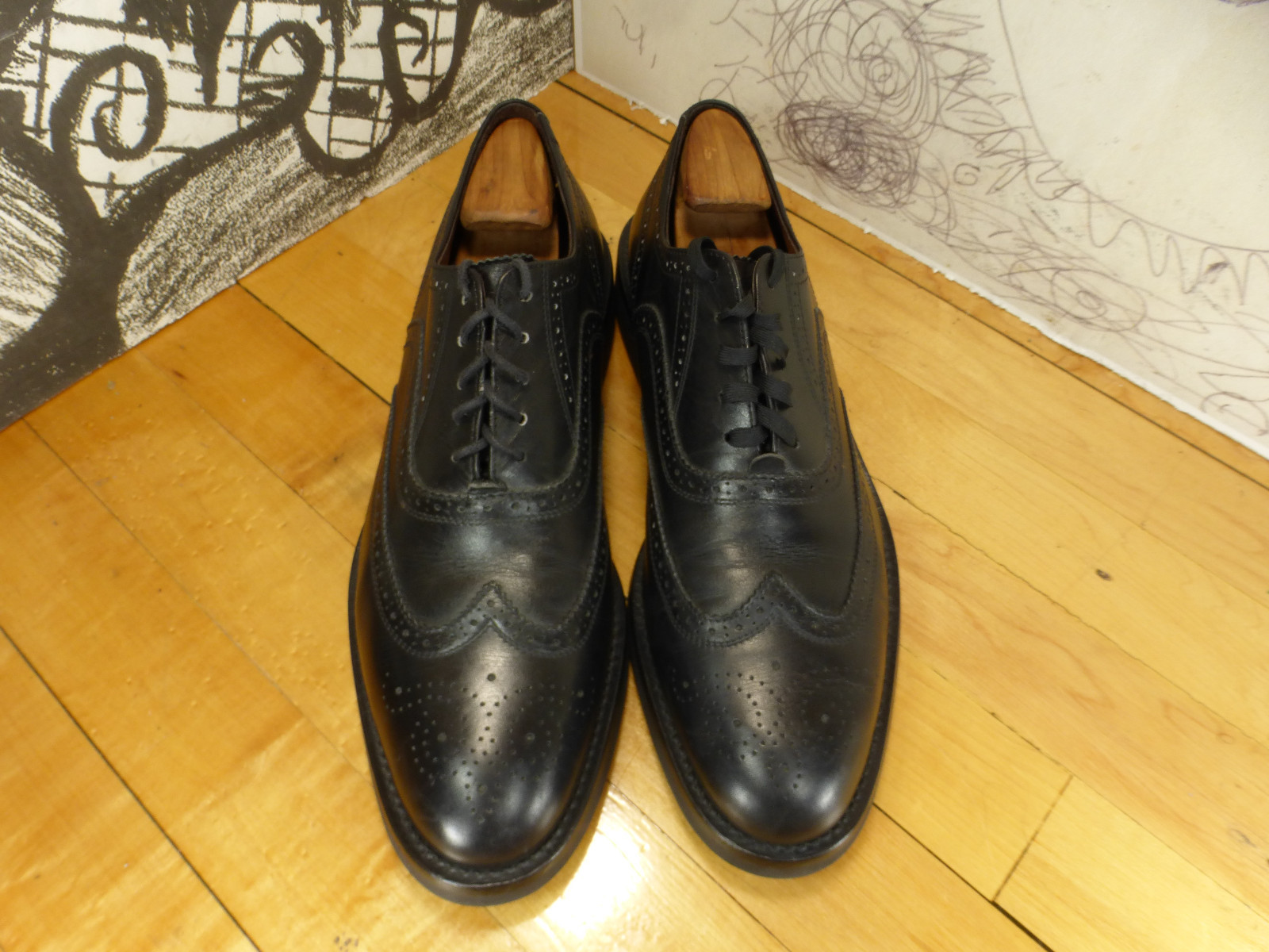 SAOLA E.T. Oxford Wright punta ad ala in pelle nera 10B VIBRAM suola gommata!!!!!!