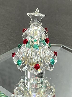 Crystal World 1.5  Mini Christmas Tree Colored Ornaments W/Box & Mirror Figurine