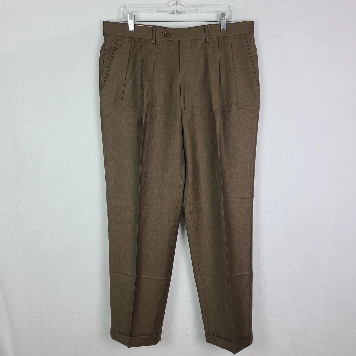 Santorelli Dress Pants Mens 36x31 Brown Pleated Cuffed Wool Slacks | eBay