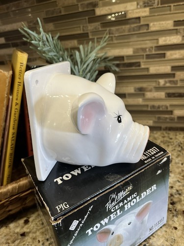 Vintage White Ceramic Pig Face Head Dish Towel / Apron Holder Hanger Wall Mount - Picture 4 of 12
