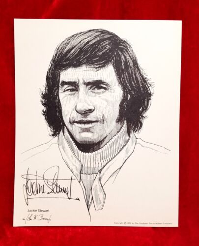 1975 JACKIE STEWART FORMULE 1 Racer Goodyear Signé 8x10 PHOTO Litho HOF 70s vintage - Photo 1/3