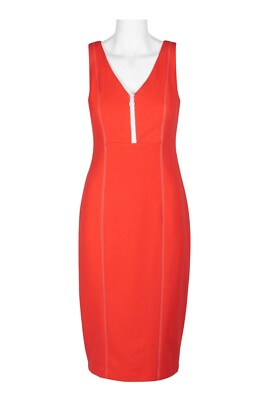Donna Morgan Bodycon Stretch Crepe Scuba Day Dress Size 14 Scarlet Red NWT $118