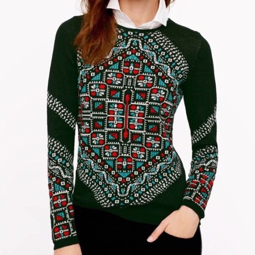 Maglione sciarpa annodata J.Crew donna taglia small verde lana manica lunga pullover