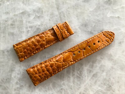 22mm/18mm Orangish Cognac Alligator Crocodile Embossed Leather Watch Strap Band