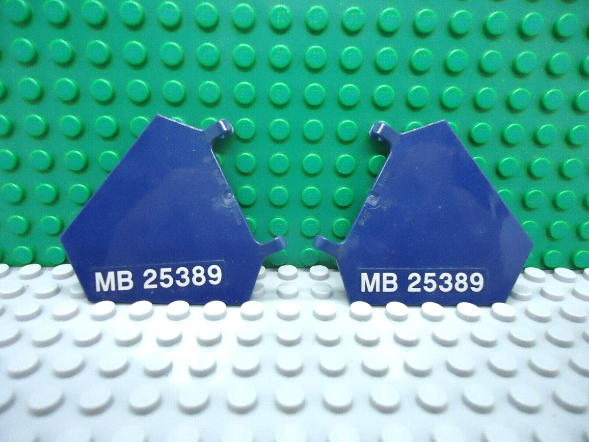 Lego 2 Dark Blue clip on 5x7 trapezoid with sticker MB 25389 | eBay