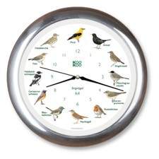 KooKoo Wanduhr - Singvögel mit RC Funkquarzwerk - 34cm, Alu