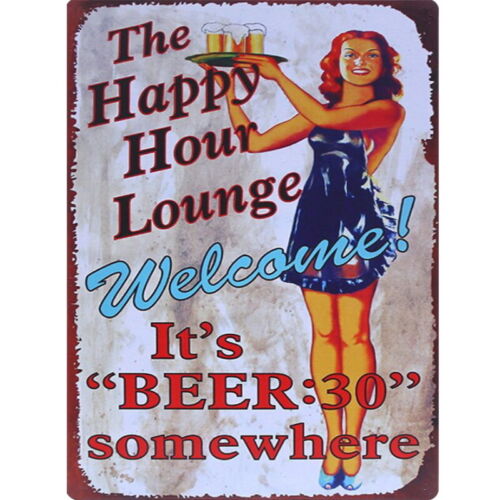 Retro Happy Hour Lounge Beer Drinking Kitchen Home Pub Shed Bar Cafe METAL SIGN - Photo 1/2