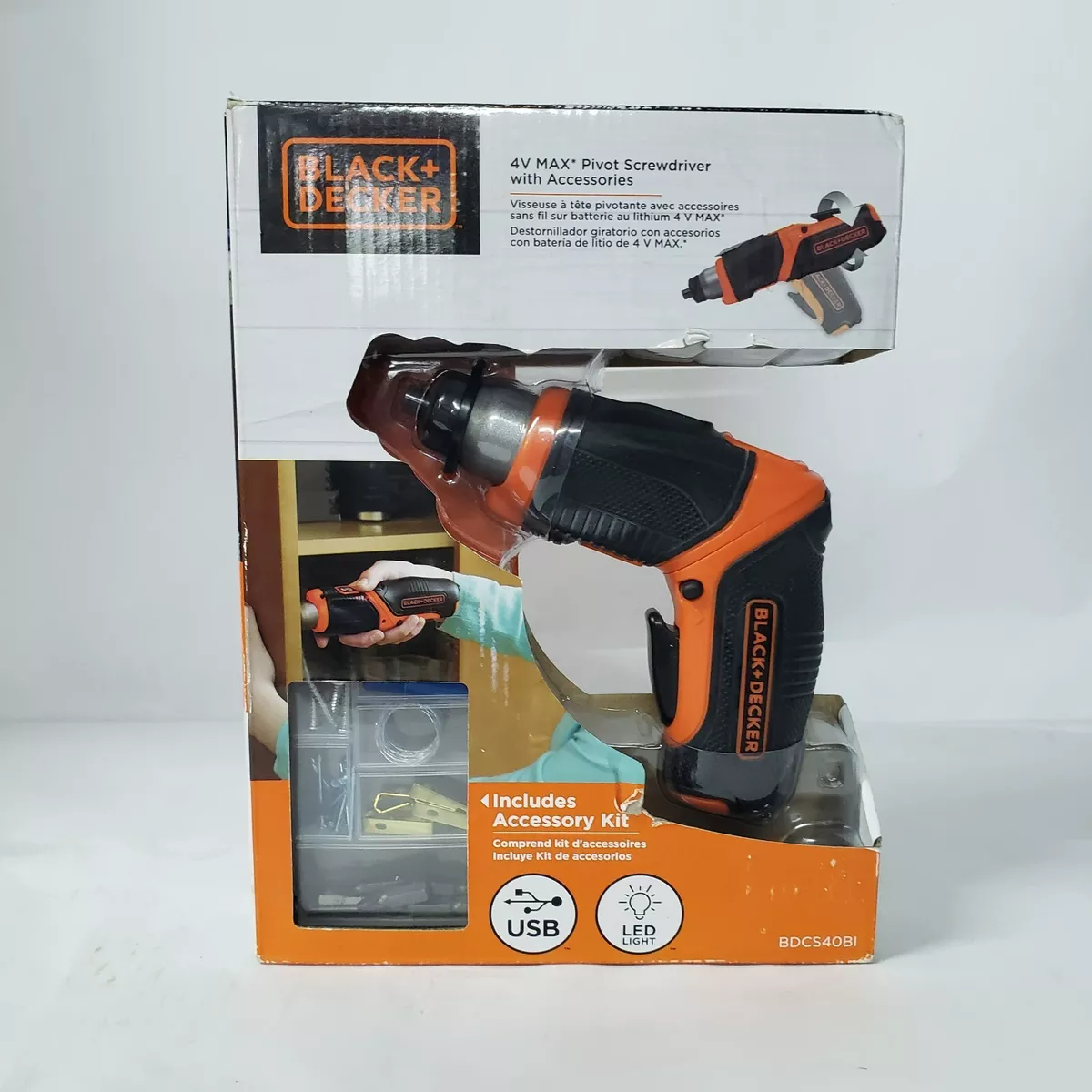 Black Decker 4V MAX Pivot Cordless Screwdriver w Accessory Kit