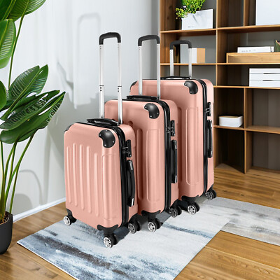 20/24/28in Rose Gold ABS Spinner Luggage With Aluminum Handle & Multi-Size Combo