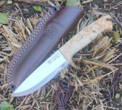 Joker Messer Ranger Scandi Maserbirke Bushcraft Lederscheide Fixed Blade