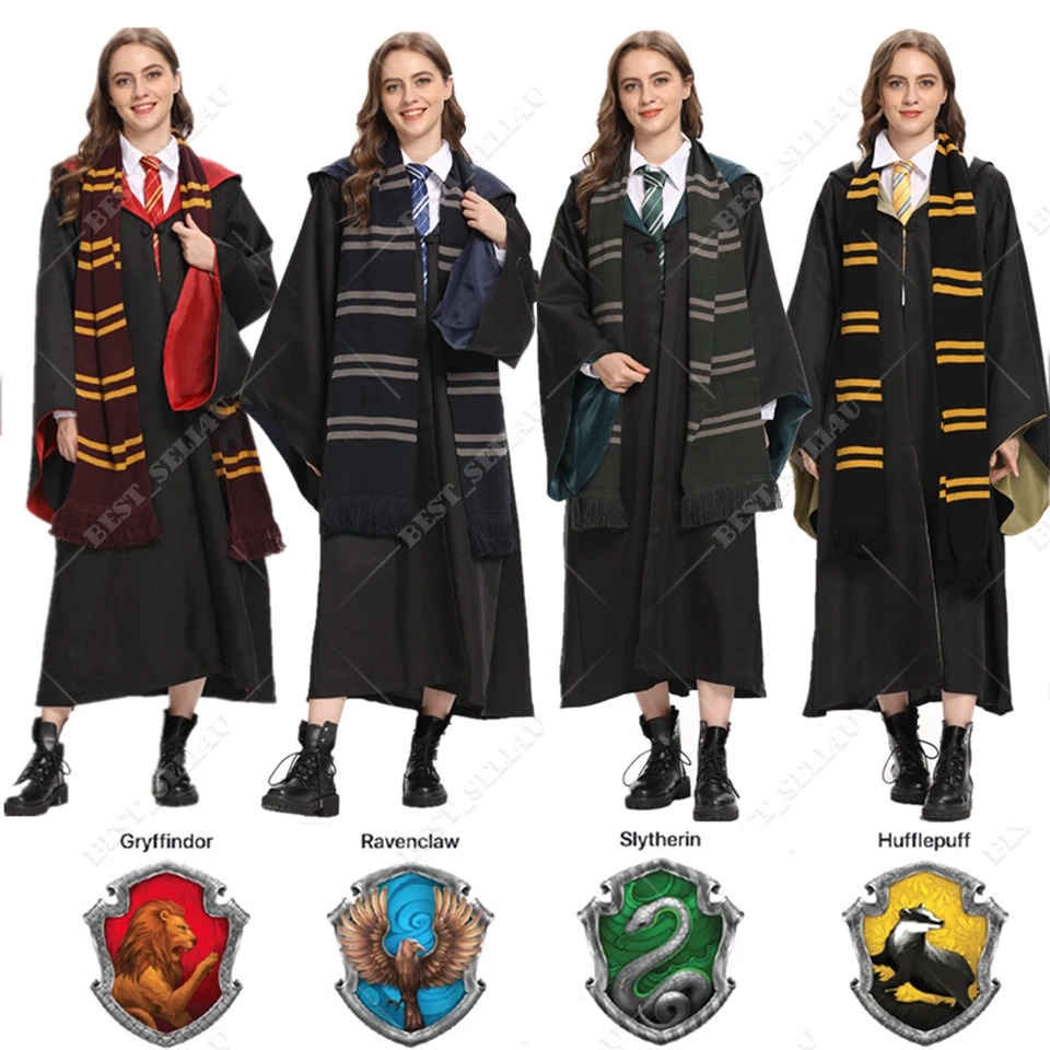 UK Harry Potter Gryffindor Ravenclaw Slytherin Robe Cloak Tie Costume Wand Scarf - Image 3 of 4