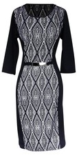 3/4 Sleeves Chic Printed Work Business Party Sheath Slimming Dress Diamond Large