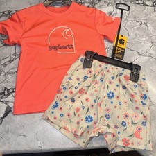 Carhartt Toddler Girls Sun Defender Tee Floral Shorts Outfit Set NEW