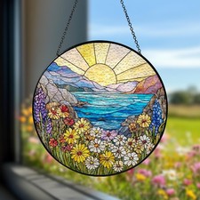 Wildflower Sea Sunset Stained Glass Suncatcher, Window Decor, Perfect Gift