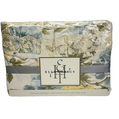Ellen Tracy Single Queen Size Flat Bed Sheet Multi Floral 100% Combed Cotton 