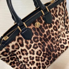 TORY BURCH Leopard print Logo Hand Tote Bag Women Genuine