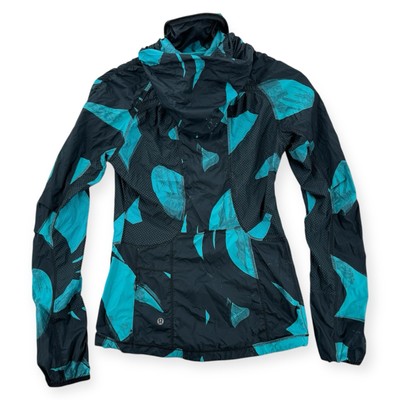 Lululemon Back Pack It Jacket Womens 2 Hooded Packable Lightweight Peacock Blue