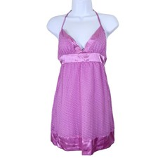 Forever Womens Halter Babydoll Mini Dress Size M Pink Silk Blend Swiss Dot Y2K
