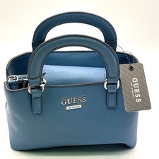 Guess Blue Satchel Bag With Top Handles and Crossbody Strap Logo Silver