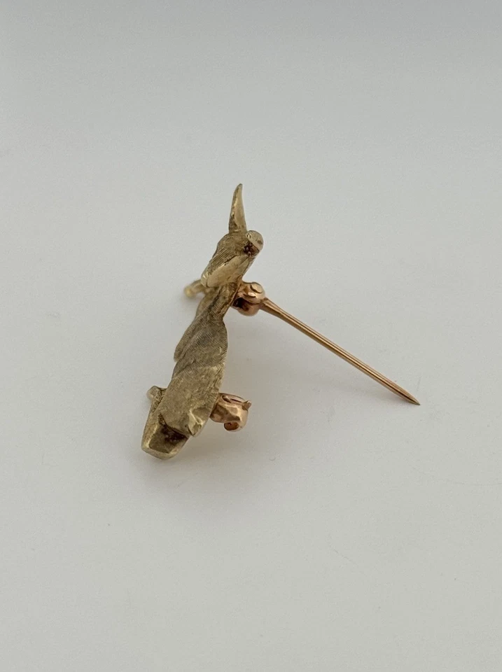 复古卡地亚动物鹿胸针 14kt 黄金天然红宝石 — 第 2/4 张图片