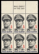 US Scott # 1424, Gen. Douglas MacArthur, Mail Early Block of 1971 6¢ Stamps, MNH